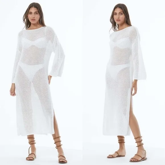 New Young Fabulous &amp; Broke Santorini Crochet Slip Maxi Dress/Swim Cover-Up NWT