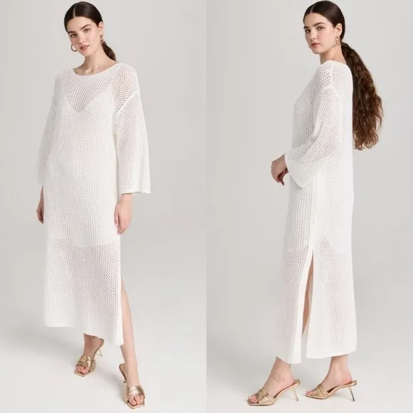 New Young Fabulous &amp; Broke Santorini Crochet Slip Maxi Dress/Swim Cover-Up NWT