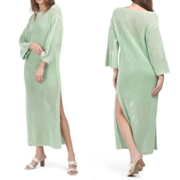 New Young Fabulous &amp; Broke Santorini Crochet Slip Maxi Dress/Swim Cover-Up NWT