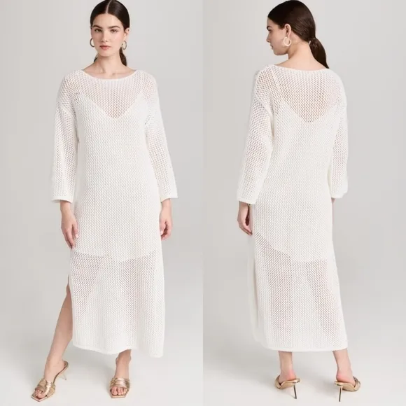 New Young Fabulous &amp; Broke Santorini Crochet Slip Maxi Dress/Swim Cover-Up NWT