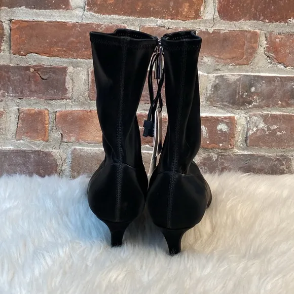 New Zara Black Kitten Heel Stretch Booties, Size 8