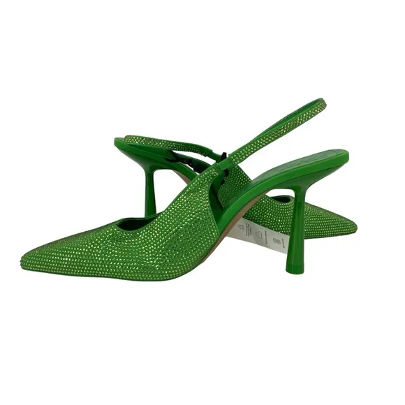 New Zara Kelly Green All Over Crystal Rhinestones Slingback Heels Size 41
