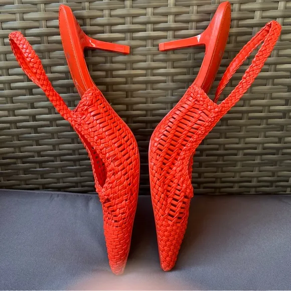New ZARA Orange Woven Slingback Heels Sz 40 US 9.5 Chic Romantic Feminine