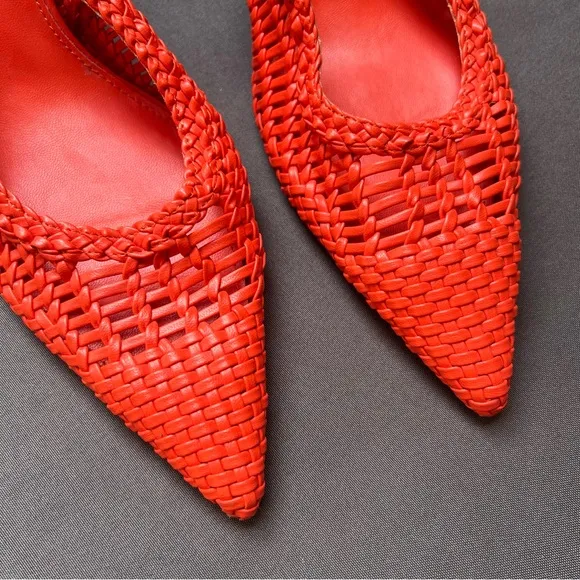 New ZARA Orange Woven Slingback Heels Sz 40 US 9.5 Chic Romantic Feminine