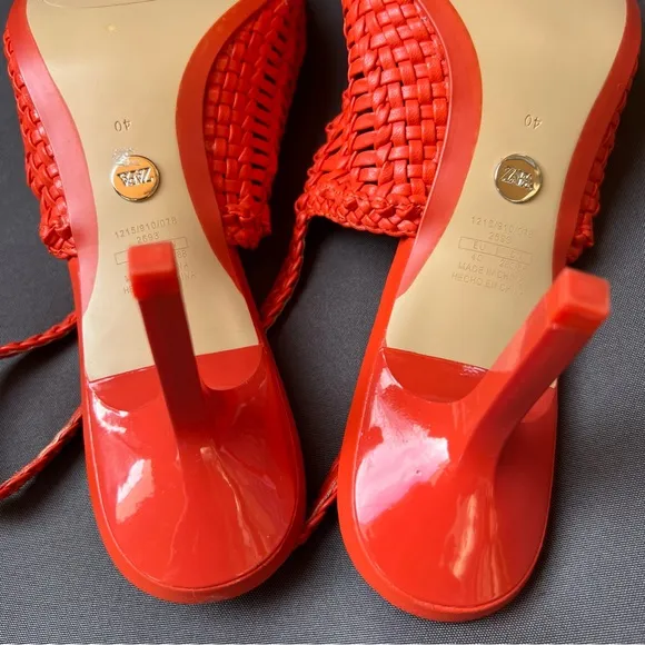 New ZARA Orange Woven Slingback Heels Sz 40 US 9.5 Chic Romantic Feminine