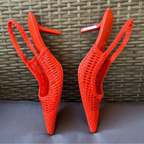 New ZARA Orange Woven Slingback Heels Sz 40 US 9.5 Chic Romantic Feminine