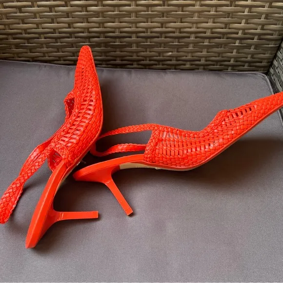 New ZARA Orange Woven Slingback Heels Sz 40 US 9.5 Chic Romantic Feminine
