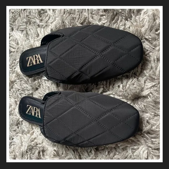NEW Zara Quilted Flat Mules