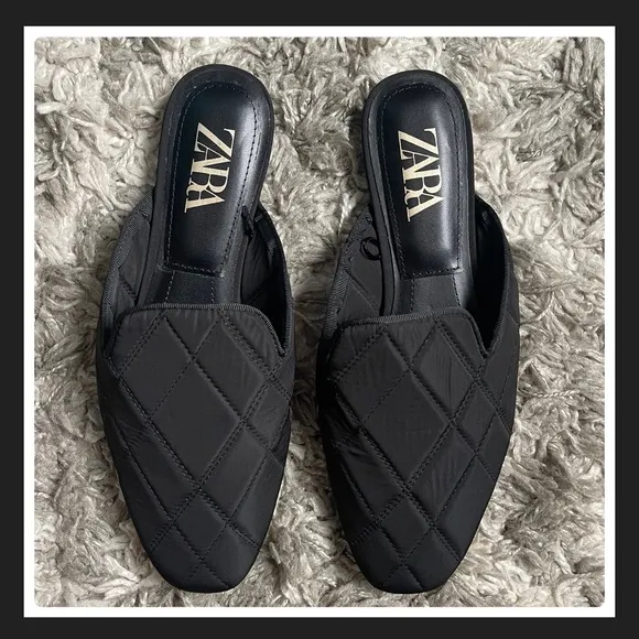 NEW Zara Quilted Flat Mules