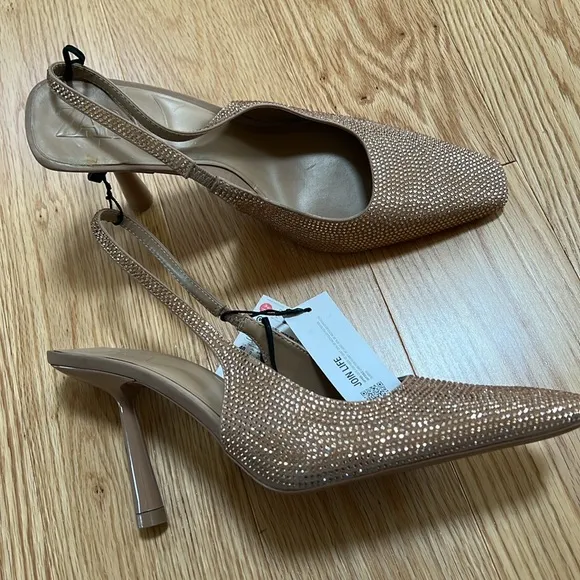 New! Zara women’s 9, natural rhinestone slingback heels.