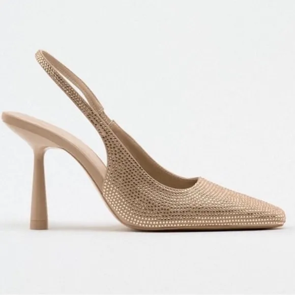 New! Zara women’s 9, natural rhinestone slingback heels.
