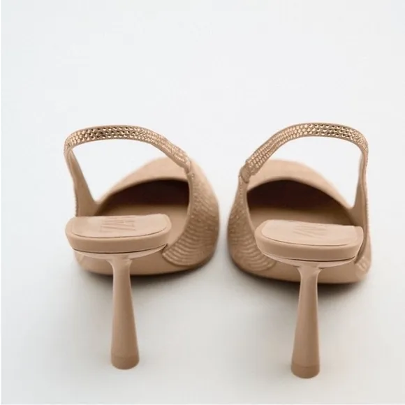New! Zara women’s 9, natural rhinestone slingback heels.