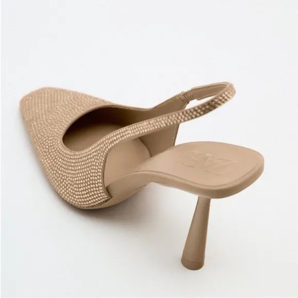 New! Zara women’s 9, natural rhinestone slingback heels.
