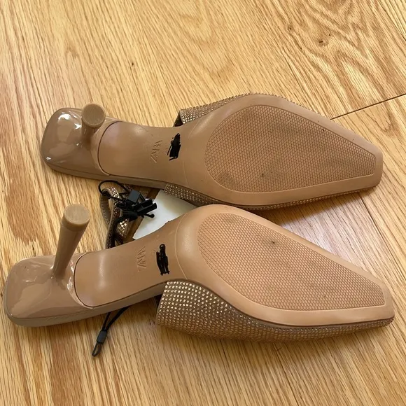 New! Zara women’s 9, natural rhinestone slingback heels.