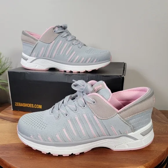 NEW Zeba Shoes Rose Gray Women's Hands Free Sneakers Size 8.5 Extra Wide