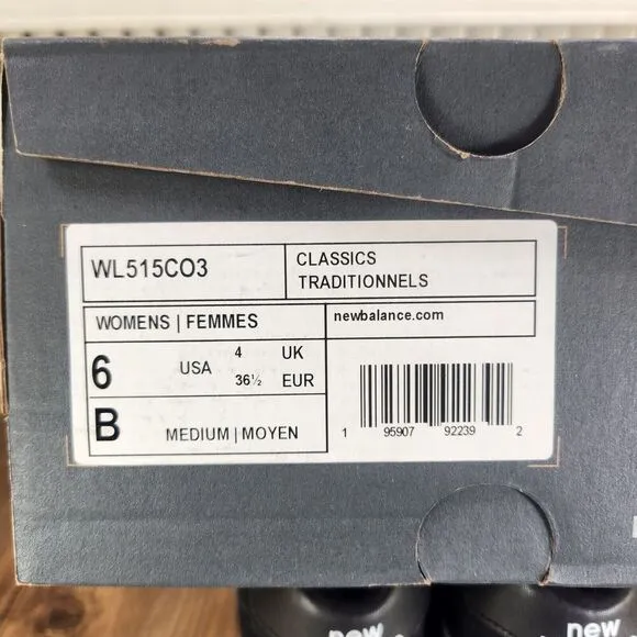New Balance Classics 515 v3 Womens Sz 6 B Black Running Sneakers Shoes WL515CO3