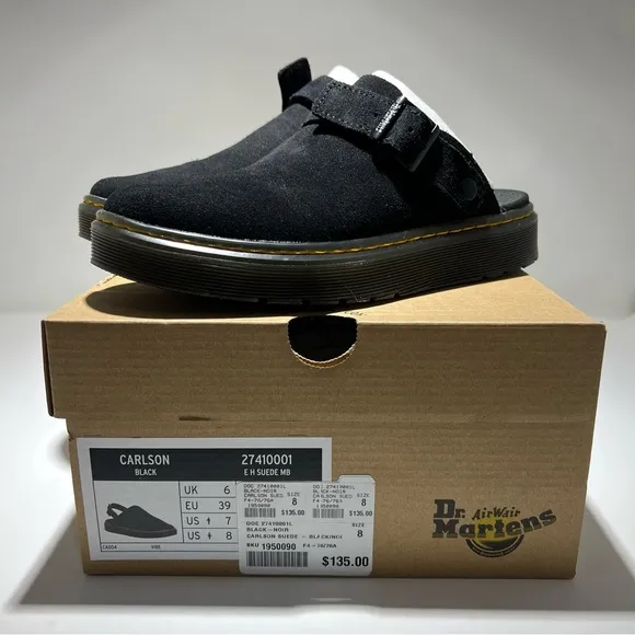 [NEW/BNIB] Dr Martens Black Carlson Suede Leather Slingback Slip On Mules US W8