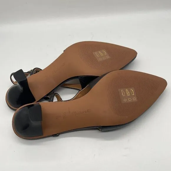 NEW Madewell Debbie Slingback Pump Black Leather Point Toe Kitten Heels Sz 9.5