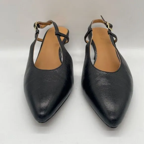 NEW Madewell Debbie Slingback Pump Black Leather Point Toe Kitten Heels Sz 9.5
