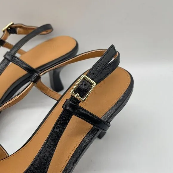 NEW Madewell Debbie Slingback Pump Black Leather Point Toe Kitten Heels Sz 9.5