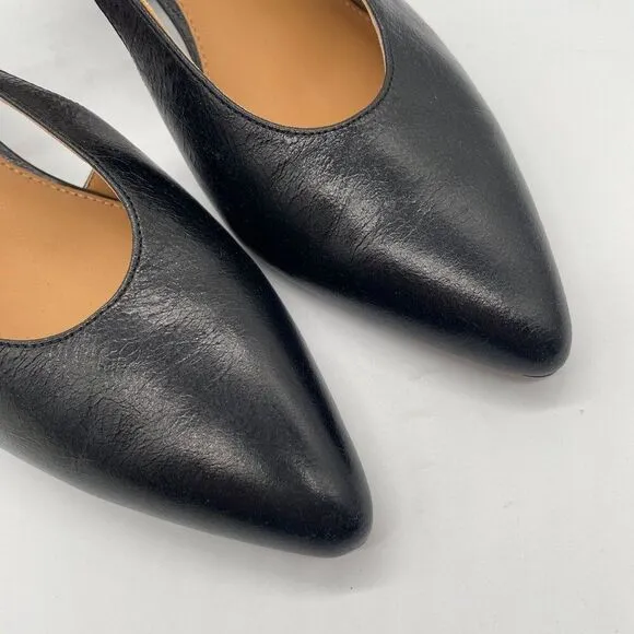 NEW Madewell Debbie Slingback Pump Black Leather Point Toe Kitten Heels Sz 9.5