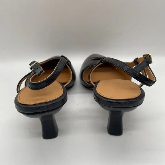 NEW Madewell Debbie Slingback Pump Black Leather Point Toe Kitten Heels Sz 9.5