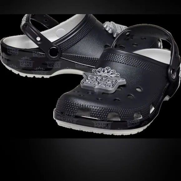 NEW NWT Crocs x‎ Outkast Classic Clog Clogs Black &amp; Silver Size Womens 10 Mens 8