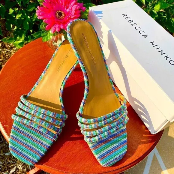 NEW REBECCA MINKOFF DECKLYNN METALLIC RAINBOW KITTEN-HEEL MULES 9M