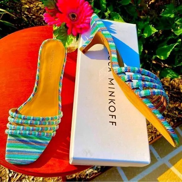 NEW REBECCA MINKOFF DECKLYNN METALLIC RAINBOW KITTEN-HEEL MULES 9M