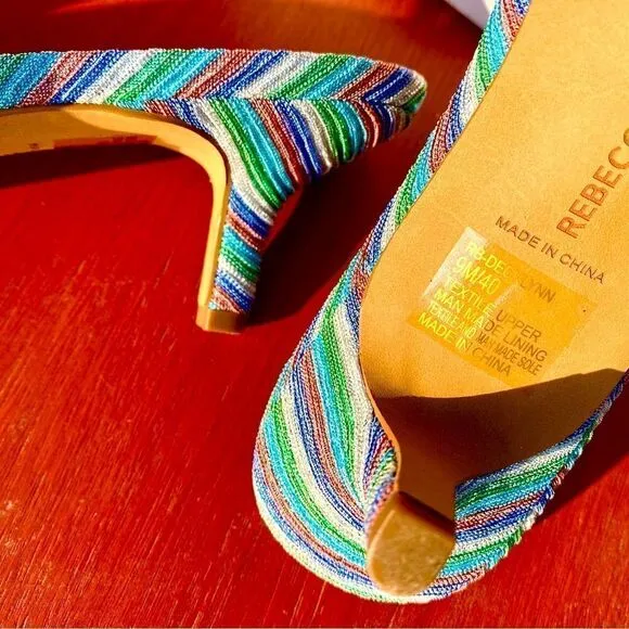 NEW REBECCA MINKOFF DECKLYNN METALLIC RAINBOW KITTEN-HEEL MULES 9M
