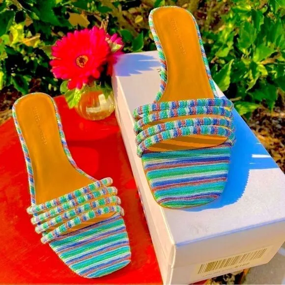 NEW REBECCA MINKOFF DECKLYNN METALLIC RAINBOW KITTEN-HEEL MULES 9M