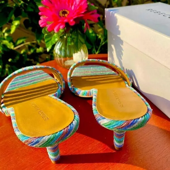 NEW REBECCA MINKOFF DECKLYNN METALLIC RAINBOW KITTEN-HEEL MULES 9M