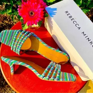 NEW REBECCA MINKOFF DECKLYNN METALLIC RAINBOW KITTEN-HEEL MULES 9M