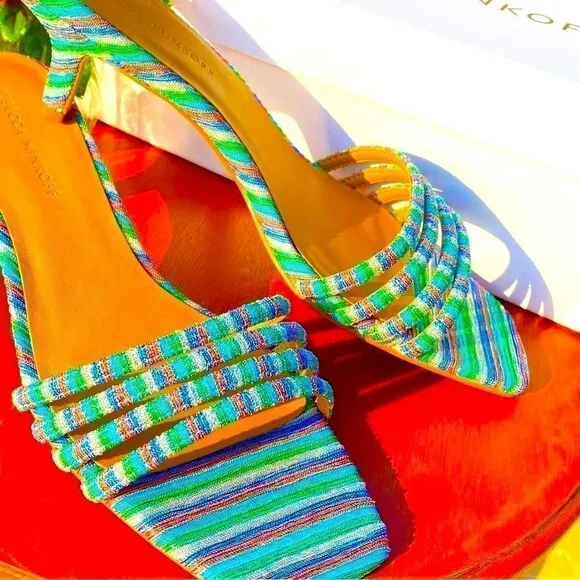 NEW REBECCA MINKOFF DECKLYNN METALLIC RAINBOW KITTEN-HEEL MULES 9M