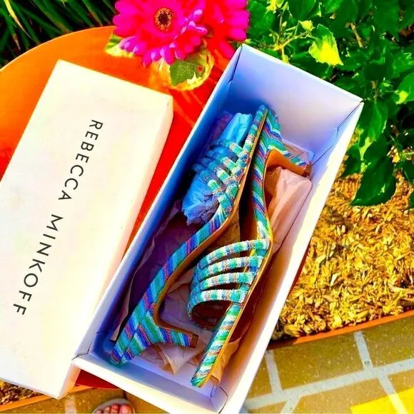 NEW REBECCA MINKOFF DECKLYNN METALLIC RAINBOW KITTEN-HEEL MULES 9M