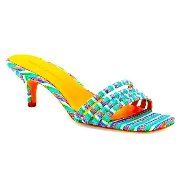 NEW REBECCA MINKOFF DECKLYNN METALLIC RAINBOW KITTEN-HEEL MULES 9M
