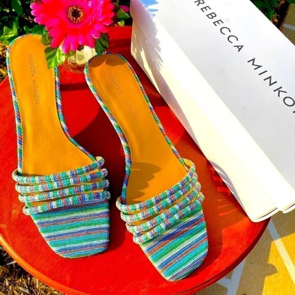 NEW REBECCA MINKOFF DECKLYNN METALLIC RAINBOW KITTEN-HEEL MULES 9M