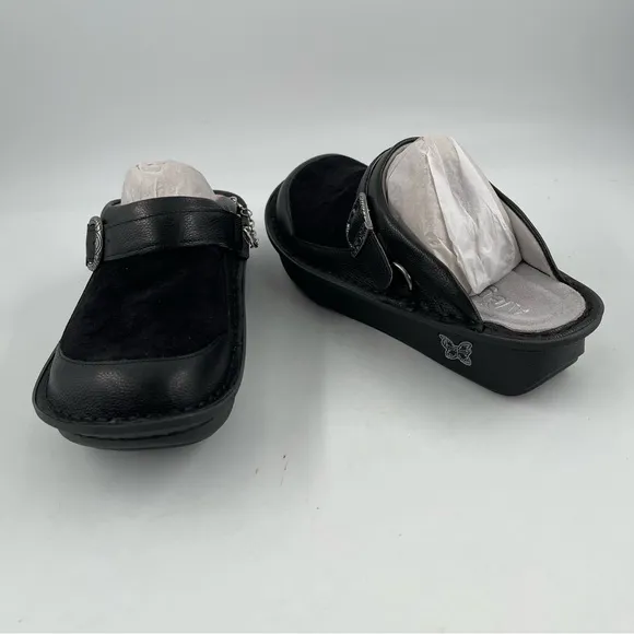 NIB! Alegriaia Women’s Seville Black Leather Flex Clogs Mules Shoes - Size 7-7.5