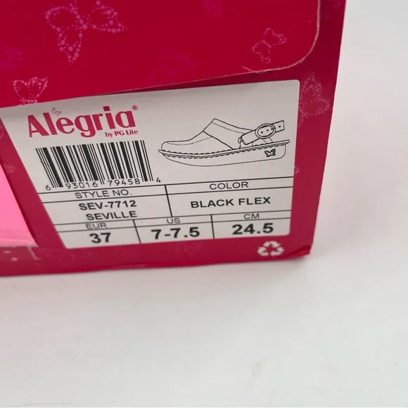 NIB! Alegriaia Women’s Seville Black Leather Flex Clogs Mules Shoes - Size 7-7.5