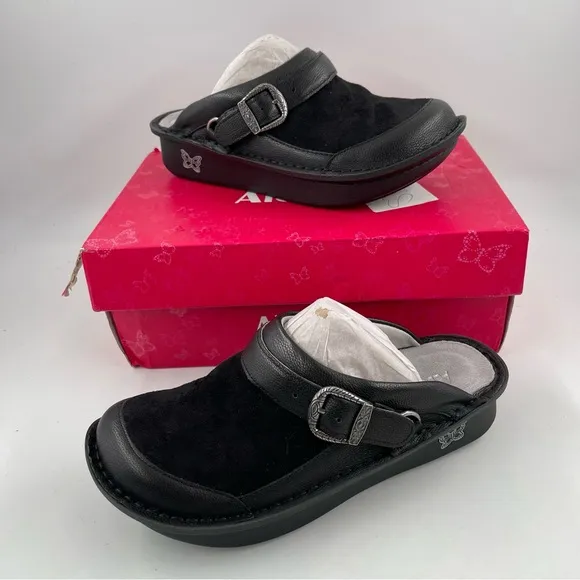 NIB! Alegriaia Women’s Seville Black Leather Flex Clogs Mules Shoes - Size 7-7.5