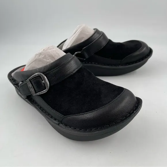 NIB! Alegriaia Women’s Seville Black Leather Flex Clogs Mules Shoes - Size 7-7.5