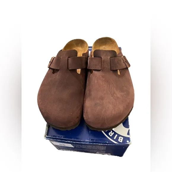 NIB Birkenstock Men’s Boston Soft Clogs in Habana Oiled Leather in size 14