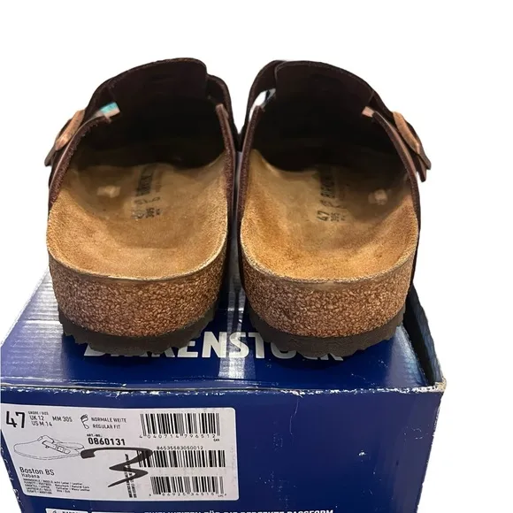 NIB Birkenstock Men’s Boston Soft Clogs in Habana Oiled Leather in size 14