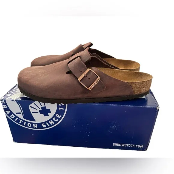 NIB Birkenstock Men’s Boston Soft Clogs in Habana Oiled Leather in size 14