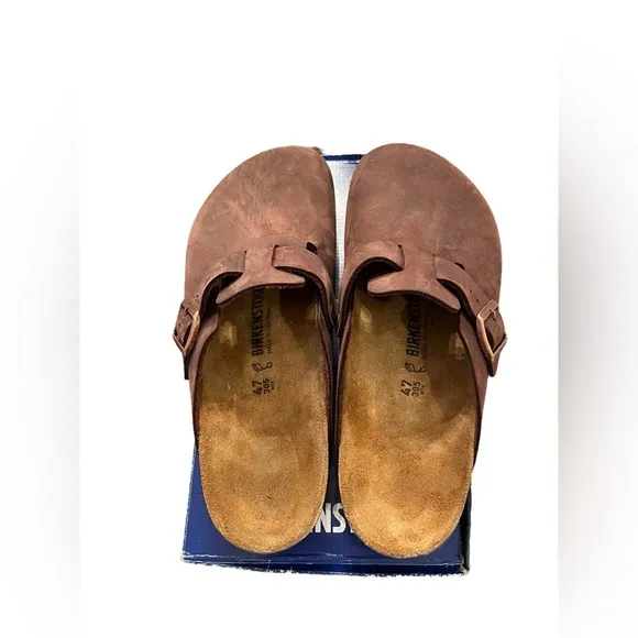 NIB Birkenstock Men’s Boston Soft Clogs in Habana Oiled Leather in size 14