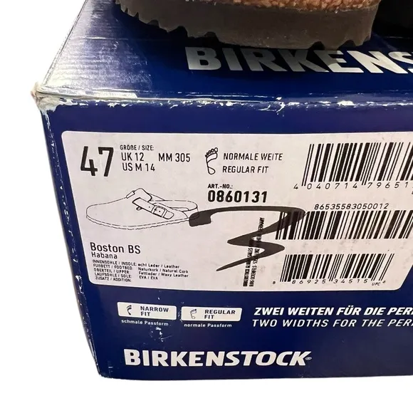 NIB Birkenstock Men’s Boston Soft Clogs in Habana Oiled Leather in size 14