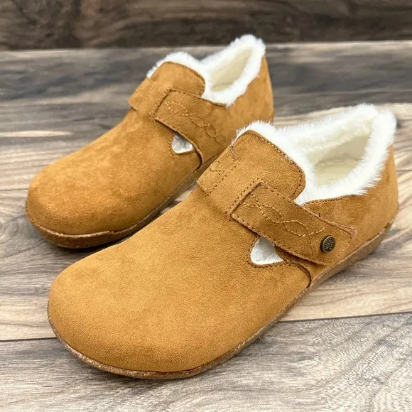 NIB Earth Origins Jordie 9M Faux Fur Comfort Slip on Clogs Tan