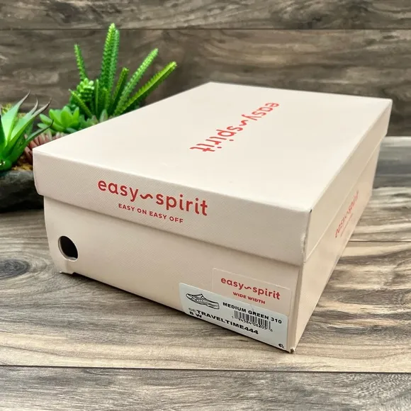 NIB Easy Spirit 8W WIDE Traveltime Slip On Comfort Clogs Mules Palm Leaf Blue
