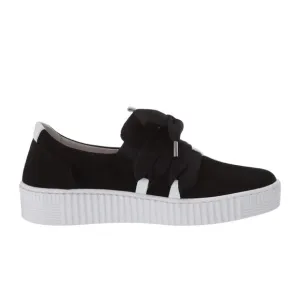 NIB Gabor Bow Sneaker 43.333 Platform Lace Up Ribbon Suede Black White 6 3.5