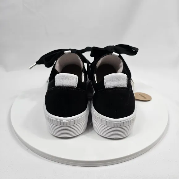 NIB Gabor Bow Sneaker 43.333 Platform Lace Up Ribbon Suede Black White 6 3.5